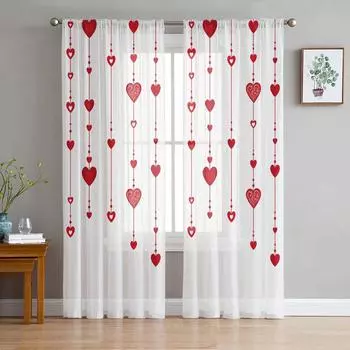 Занавески на День святого Валентина, шифоновые прозрачные шторы в форме сердца для гостиной, украшения дома, оконная вуаль, тюлевые занавески, шторы 135W x 114H(cm)