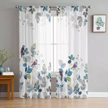 Занавески в деревенском стиле с листьями Робина для спальни, гостиной, украшения окон, кухни, тюля, вуали, органзы, штор W135 x H115cm x1&Rod Pocket