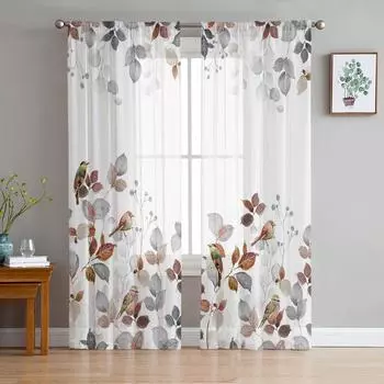 Занавески в деревенском стиле с листьями Робина для украшения гостиной, оконные шторы для кухни, тюль, вуаль, органза, шторы W135 x H115cm x1