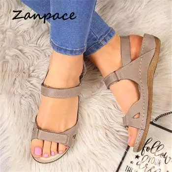 ZANPACE 2024 Women Platform Sandals Comfortable Flat Slope With Open Toe Shoes Women Beach Leisure Large Size 43 Sandals 5 серый