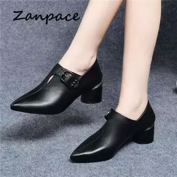 ZANPACE New Women s Ankle Boots 2024 PU Leather Autumn Winter Women Shoes Pointed Toe Buckle Strap Autumn High Boots Women 5 чёрный