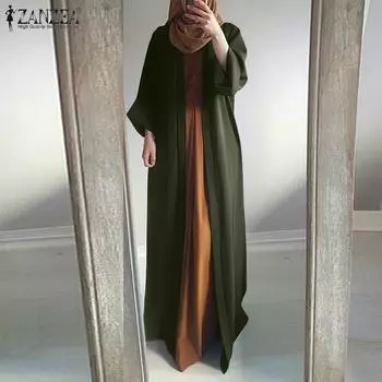 ZANZEA Абая Дубай Мусульманский Кардиган Кафтан Кимоно Бангладеш Халат Musulmane Исламская Одежда Кафтан Марокаин Турецкие ОАЭ Eid Gift Part S чёрный
