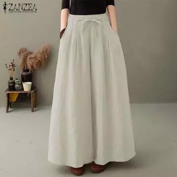ZANZEA Брюки-кюлоты Женские повседневные широкие брюки с эластичной резинкой на талии