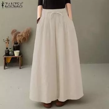 ZANZEA Брюки-кюлоты Женские повседневные широкие брюки с эластичной резинкой на талии