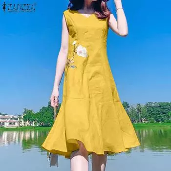 ZANZEA Длинное платье без рукавов с цветочным принтом