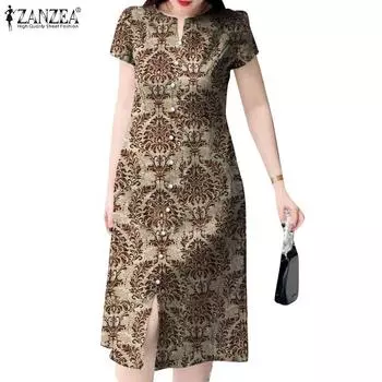 Летнее платье ZANZEA с коротким рукавом и этническим принтом S синий