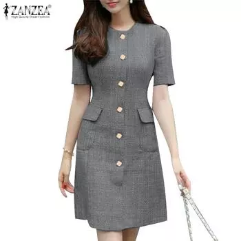 ZANZEA Элегантное женское офисное повседневное тонкое платье-футляр с короткими рукавами