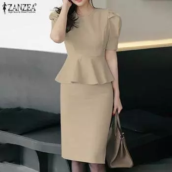 ZANZEA Элегантное женское повседневное летнее тонкое платье с короткими рукавами