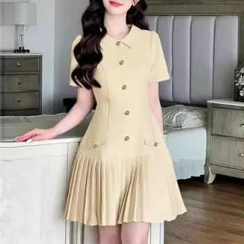 ZANZEA Элегантное женское повседневное платье с кукольным воротником, летнее, с коротким рукавом, лоскутное, плиссированное M