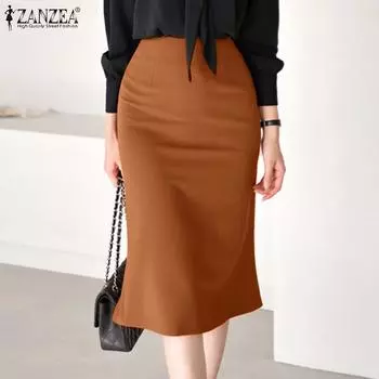 ZANZEA Элегантные женские офисные повседневные юбки-карандаш S коричневый