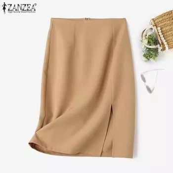 ZANZEA Элегантные женские повседневные тонкие юбки-карандаш с высокой талией