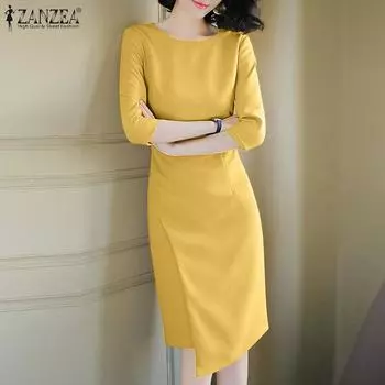 ZANZEA Летнее повседневное женское тонкое платье с круглым вырезом и рукавами 3/4