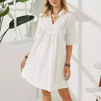 ZANZEA Летнее свободное повседневное платье с v-образным вырезом и половиной рукавов S тёмно-синий