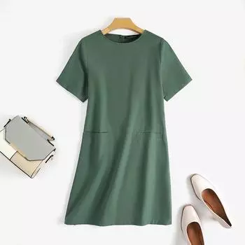 ZANZEA Летнее свободное повседневное платье с круглым вырезом и короткими рукавами S чёрный