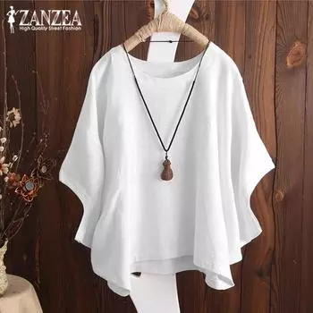 ZANZEA Летние повседневные хлопковые футболки с круглым вырезом и короткими рукавами