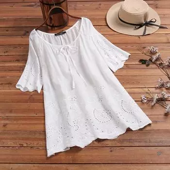 ZANZEA Летние повседневные хлопковые футболки с круглым вырезом и короткими рукавами