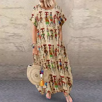 ZANZEA летний сарафан свободного кроя с цветочным принтом S бежевый