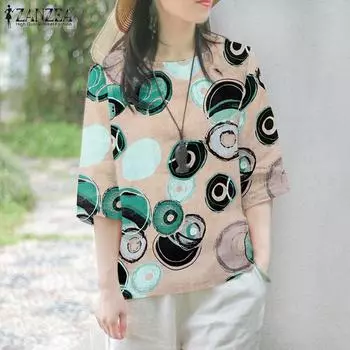 ZANZEA Летний женский топ с круглым вырезом и разделенными рукавами 4XL оранжевый