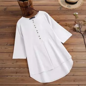 ZANZEA Летняя повседневная хлопковая блузка с рукавом 3/4 рубашки XL белый