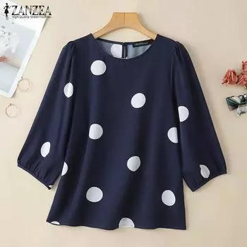 ZANZEA Летняя повседневная женская блузка с принтом в горошек и рукавом 3/4 S розовый