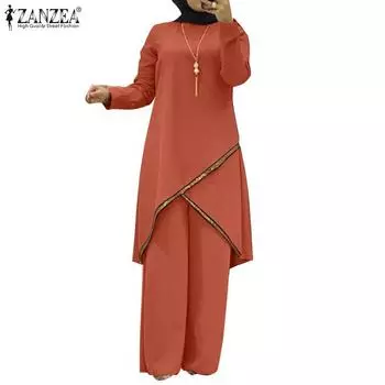 ZANZEA, наряды с блестками, женская блузка и брюки, повседневный костюм из двух предметов 5XL оранжевый