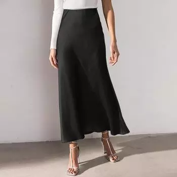 ZANZEA однотонные летние повседневные длинные юбки на молнии S чёрный