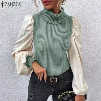 ZANZEA Осенние женские водолазки с цветными топами, свитера