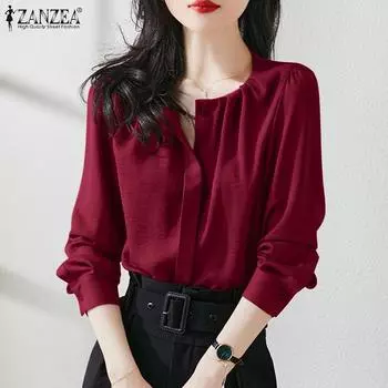 ZANZEA Повседневная блузка с длинным рукавом Элегантные женские однотонные летние рубашки