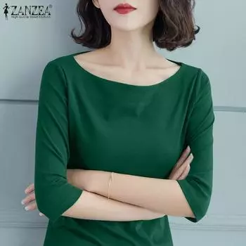 ZANZEA Повседневная летняя футболка с воротником-лодочкой и рукавом 3/4, топы