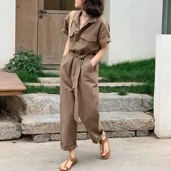 ZANZEA Симпатичные женские повседневные комбинезоны с цветочным принтом и короткими рукавами Комбинезоны 4XL кофейный