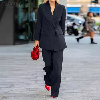 ZANZEA Street Outfits, женский пиджак и брюки, повседневный костюм из двух предметов