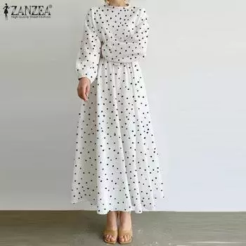 ZANZEA Весеннее женское элегантное длинное платье трапециевидной формы с длинным рукавом и принтом сердца 2XL белый