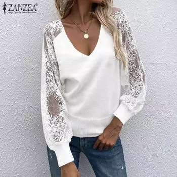 ZANZEA Весенние женские кружевные топы S белый