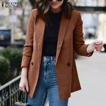 ZANZEA Весенний повседневный пиджак, женский пиджак с отложным воротником и длинным рукавом, кардиган, верхняя одежда