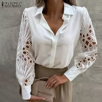 ZANZEA Весенняя женская однотонная рубашка с длинными рукавами и повседневными свободными топами больших размеров S жёлтый