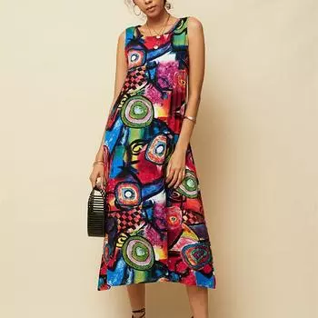 Повседневное платье для женщин в стиле винтаж S красный