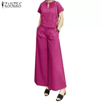 ZANZEA Women Blouse and Pants Summer Two Piece Suit Sets 4XL хаки