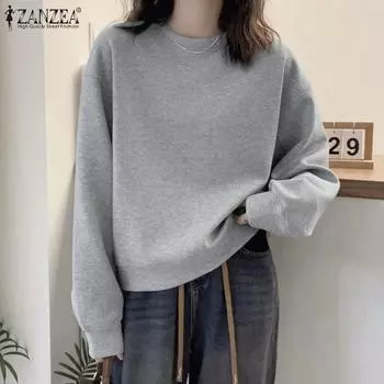 ZANZEA Women Casual Crew Neck Long Sleeve Pullover Sweatshirts XL серый