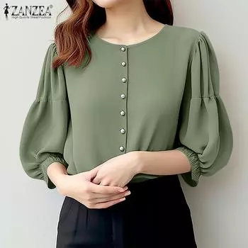 ZANZEA Women Casual Elastic Cuffs Three-quarter Sleeve Loose Blouse S розовый