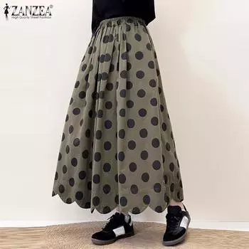 ZANZEA Женские повседневные свободные юбки с эластичным поясом и принтом в горошек S темно-синий