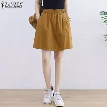 ZANZEA Women Casual Elastic Waist Summer Loose Short Pants S белый