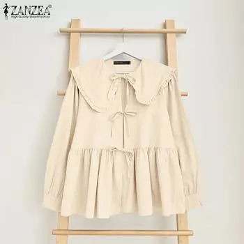 ZANZEA Женские повседневные рубашки с длинным рукавом и плиссировкой S хаки