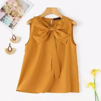 ZANZEA Women Casual O-neck Bow Tie Patchwork Sleeveless Tank Tops