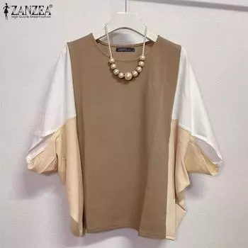 ZANZEA Women Casual O-neck Dolman Sleeveless Patchwork T-shirts