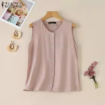 ZANZEA Women Casual O-neck Loose Sleeveless Tank Tops 5XL розовый