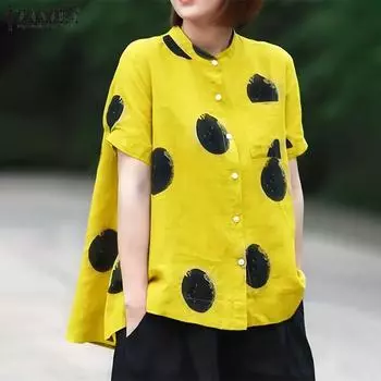 ZANZEA Женская повседневная блузка с коротким рукавом и круглым вырезом в горошек 4XL белый