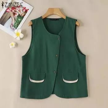 ZANZEA Women Casual O-neck Sleeveless Vest Tops S чёрный