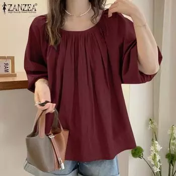 ZANZEA Women Casual O-neck Summer Loose Half Sleeve Blouse 3XL жёлтый