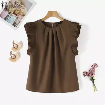 ZANZEA Женская повседневная летняя блузка с коротким рукавом в стиле пэчворк с круглым вырезом S белый