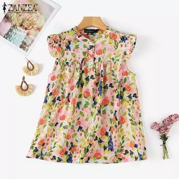 ZANZEA Women Casual O-neck Summer Printing Sleeveless Tank Tops